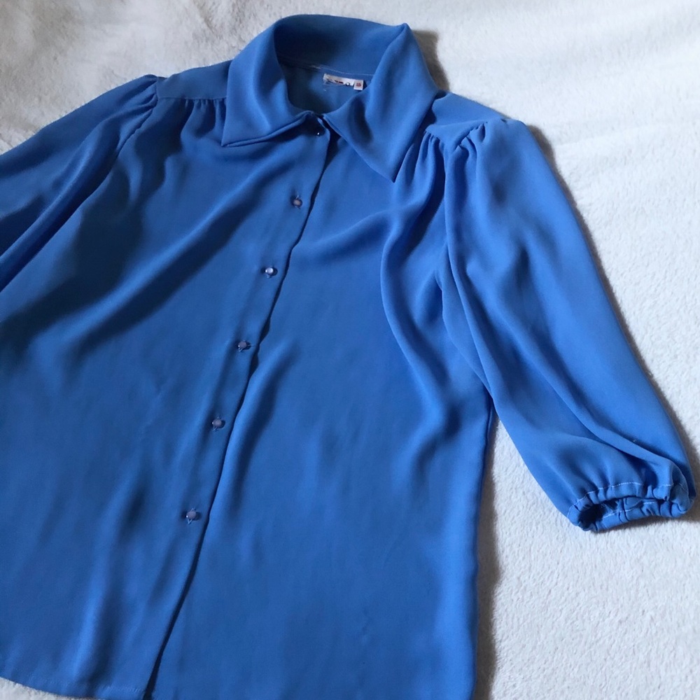 🦖Vintage blue button up blouse 3/4 sleeve